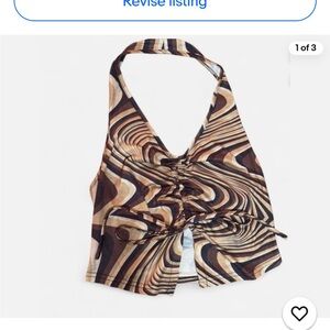 Y2K SHEIN Brown Swirl Crop Halter Top